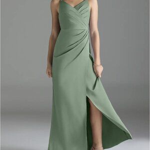 Azazie Maci Junior Stretch Matcha Mermaid Pleated Stretch Satin Dress